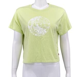 Levis Top Womens Small Green Cropped Tee‎ Shirt Boxy 100% Cotton Summer Graphic